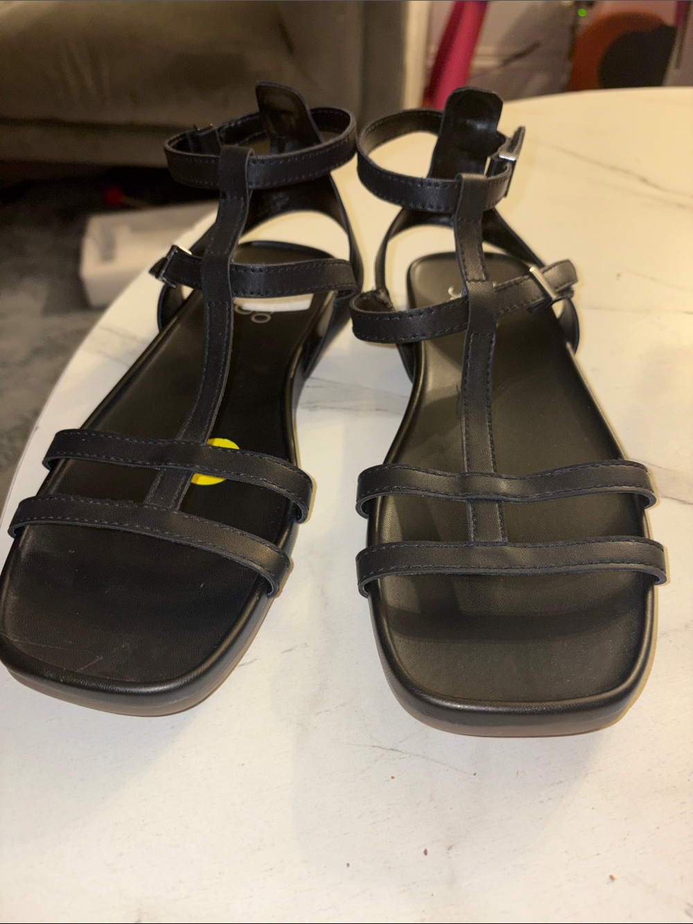 Franco Sarto Black Strappy T‑Bar Flat Sandals - Picture 3 of 9